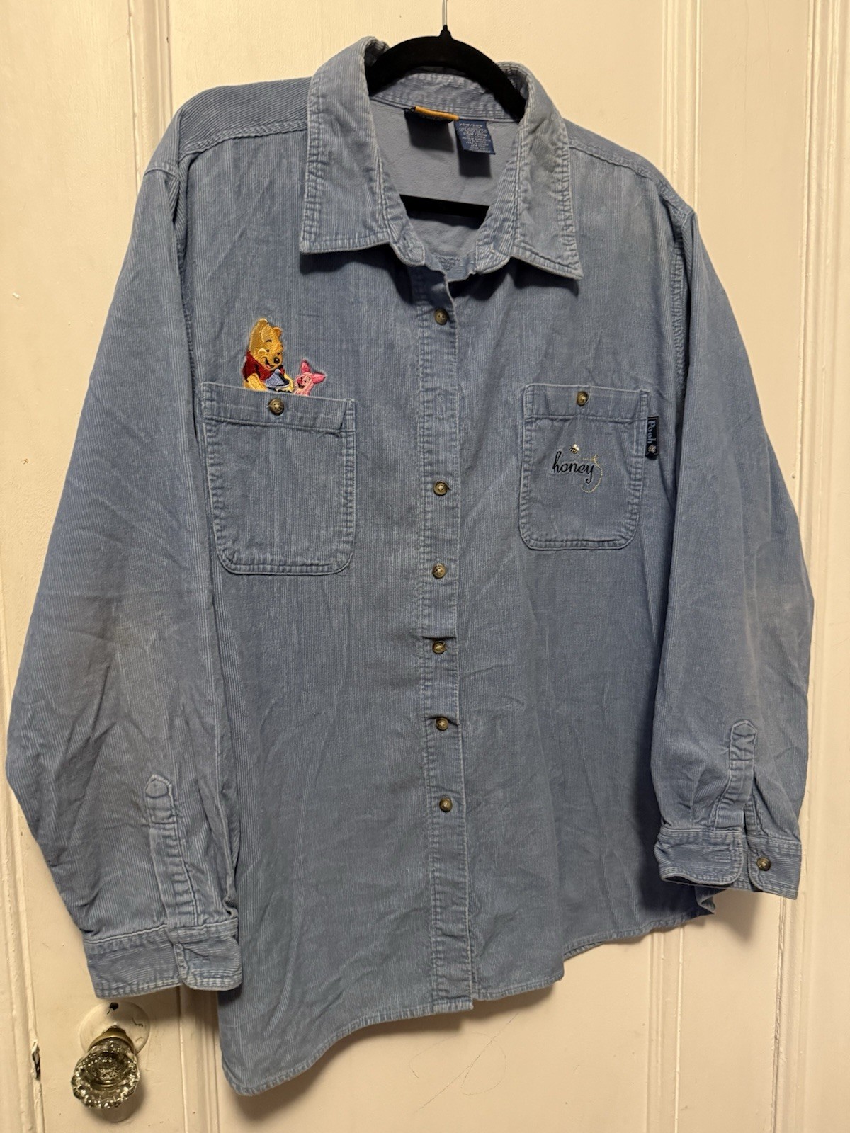 Vintage Baby Blue Disney Pooh Women’s Corduroy Botton Up Size 26/28W Plus size