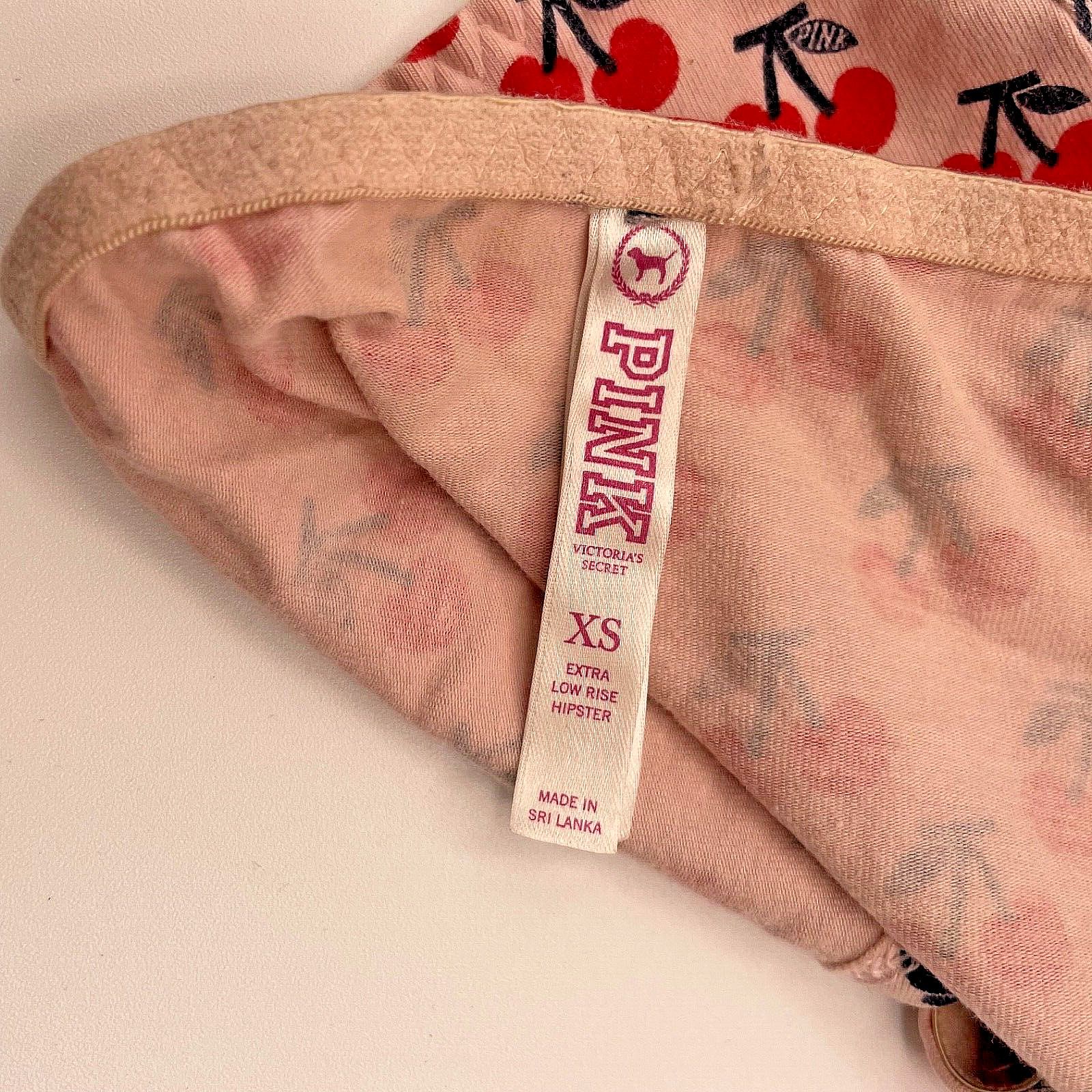2008 Victoria’s Secret PINK Cherry Print Cotton Extra Low Rise Hipster Pantie XS