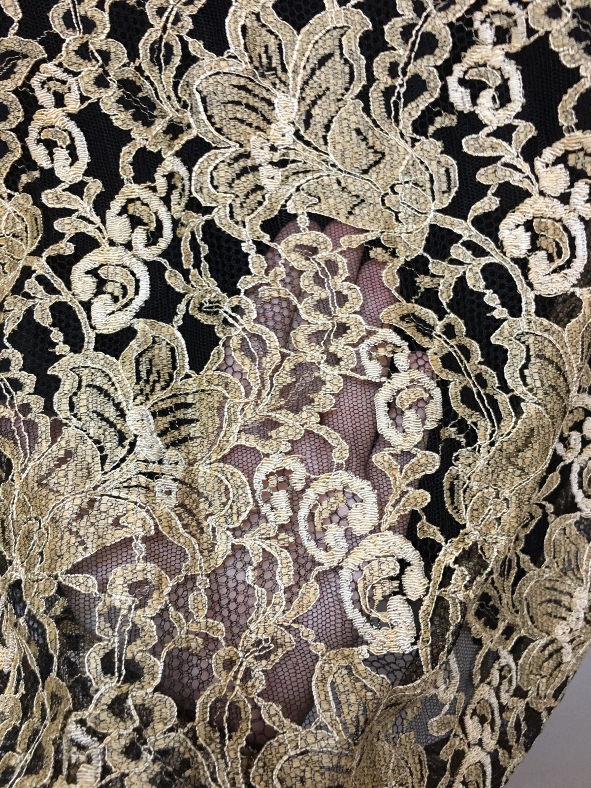 Vtg Liz Claiborne Night Evening Dressy Party 12 Jacket Black Gold Lace Overlay