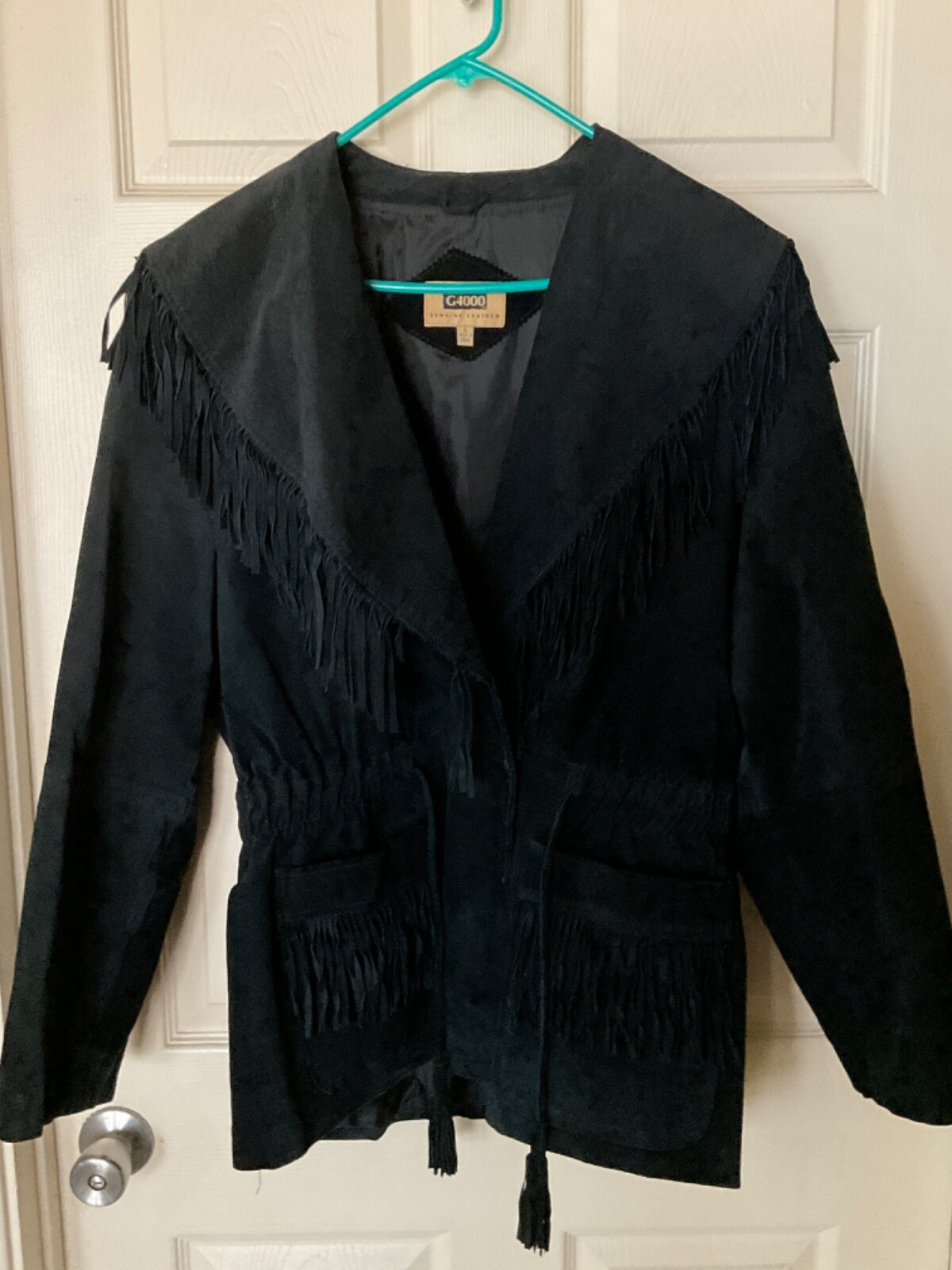 Vintage G4000 Black suede fringe leather jacket women’s size Large