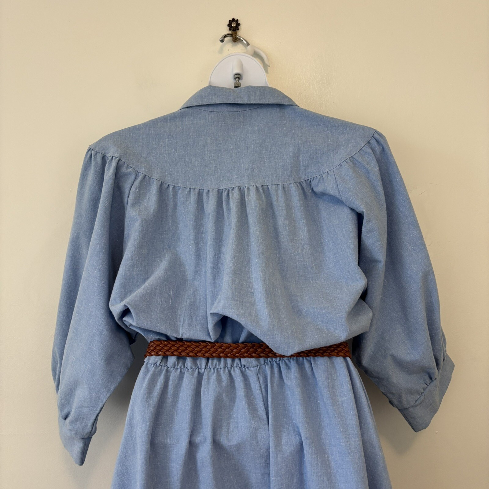 Vintage Blondie And Me Blue Cotton Dress Small Medium Midi Puff Sleeve