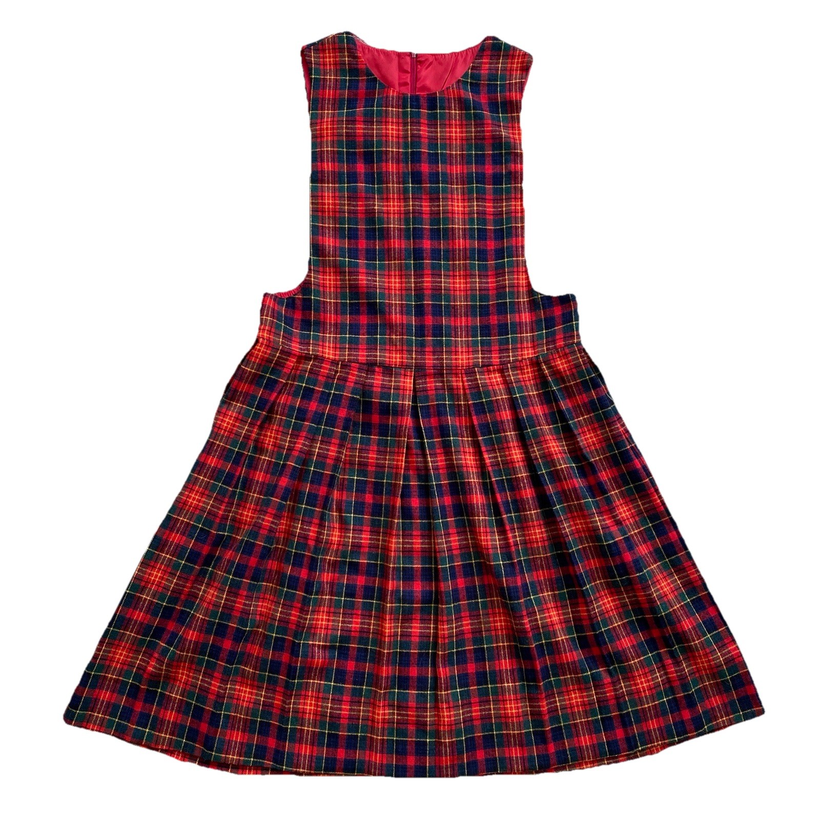 Vintage 70s Red Tartan Plaid Dress Sleeveless Medium Large Cottage