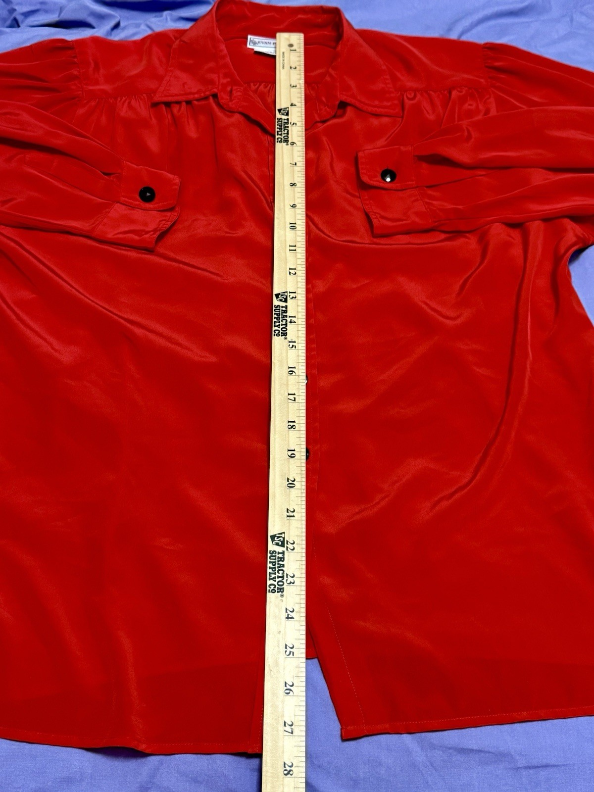 VTG Evan Picone Hong Kong Satin Cherry Red Blouse 14 Office Siren Quiet Luxury
