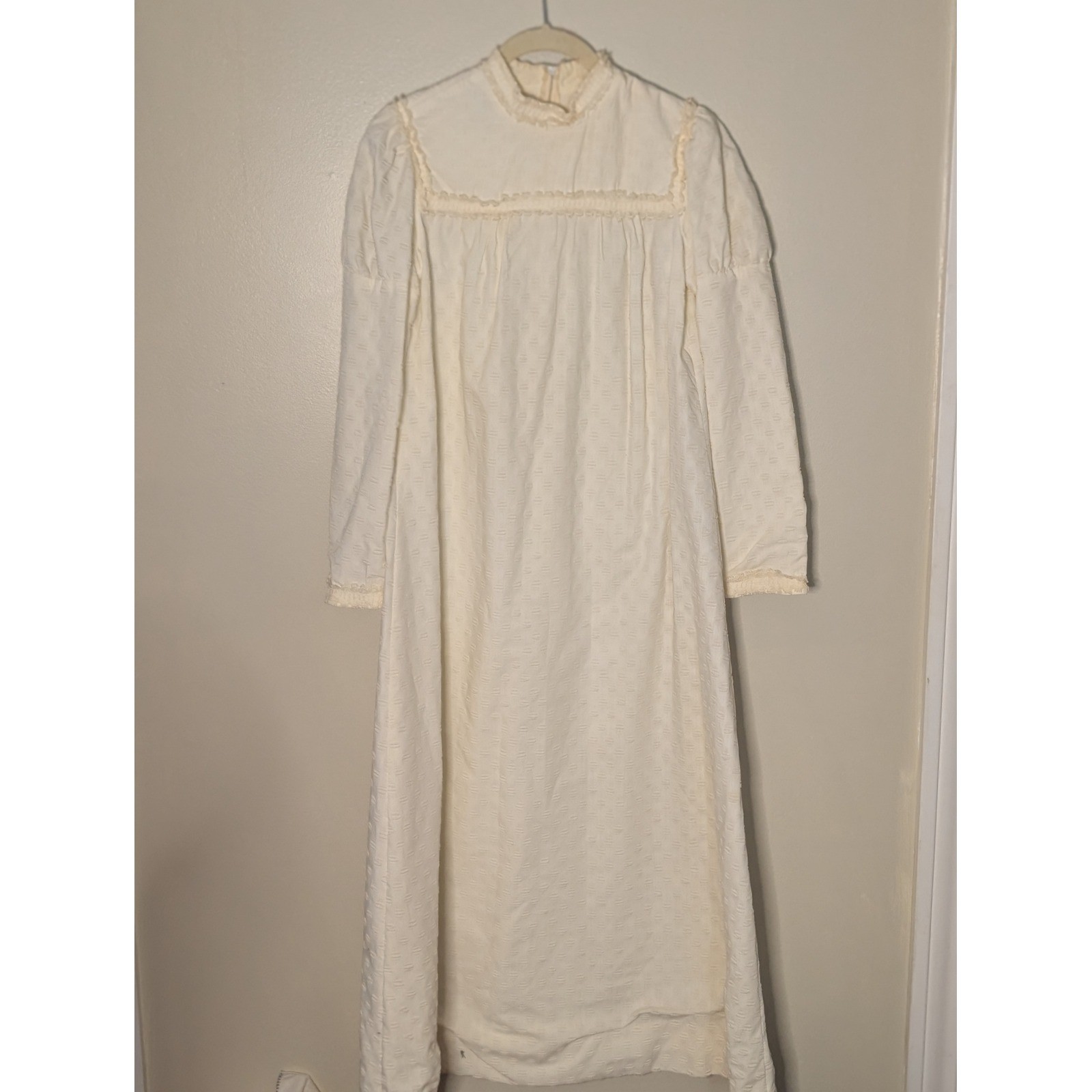 Vintage Penneys Hawaii Cream Lace Trim Maxi Dress Victorian Prairie Cottagecore
