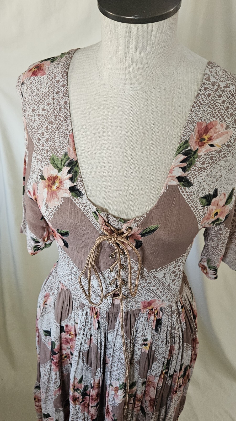 Cottagecore Vintage Starina Midi Maxi Fan Pleat Dress Double Corset Semi Sheer M