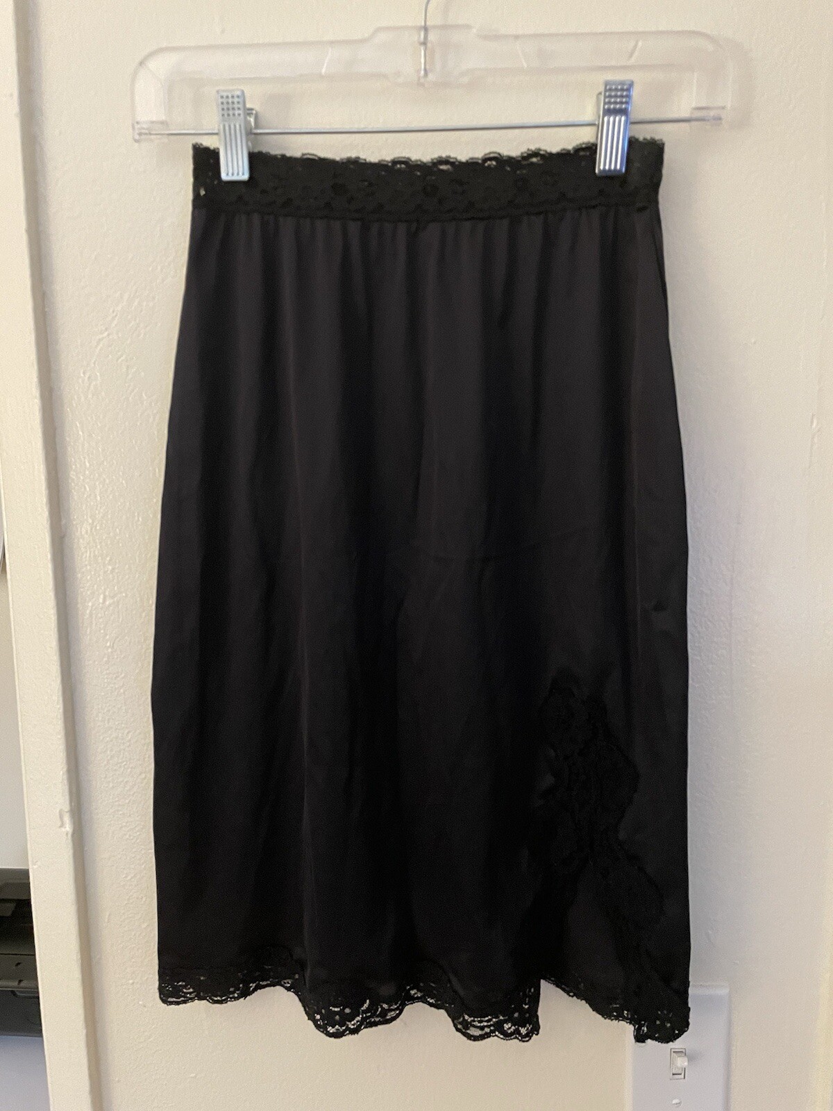 Vassarette Underneath It All Black Slip Small Elastic Waist & Front Side Slit