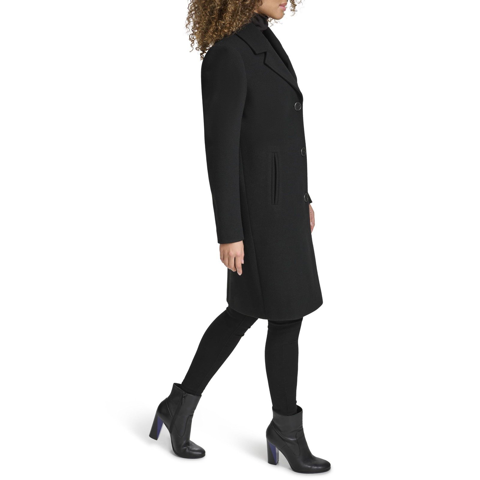 Kenneth Cole Women’s Notch Collar Fly Front Single Breasted Topcoat Large Black