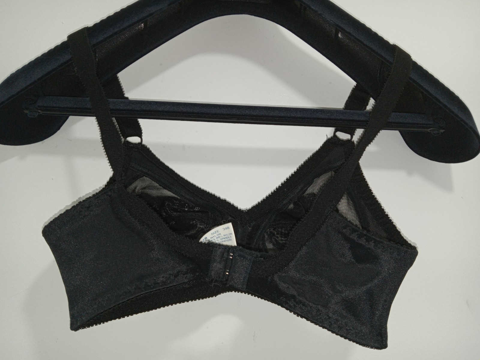 Vintage Black Wireless Unlined Bra 34B Style #928 Mesh & Lace, Bow Semi Opaque