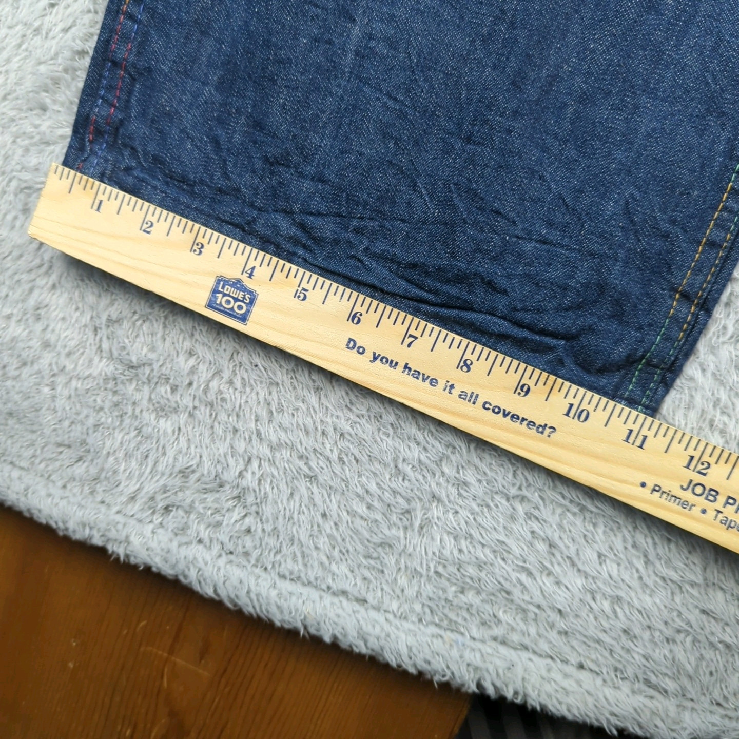 Vintage 1970s Farah Jeans Womens 31 XL Blue Flare Bell Bottoms Rainbow Stitch