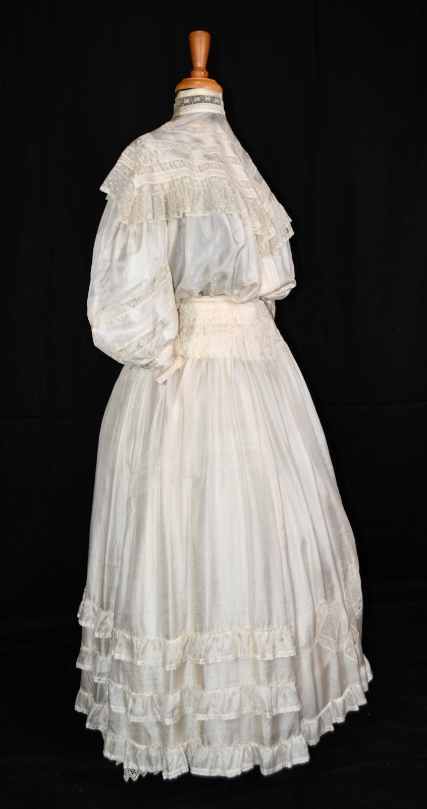 VICTORIAN CHINA SILK DRESS, WITH VALENCIENNES LACE INSERTS