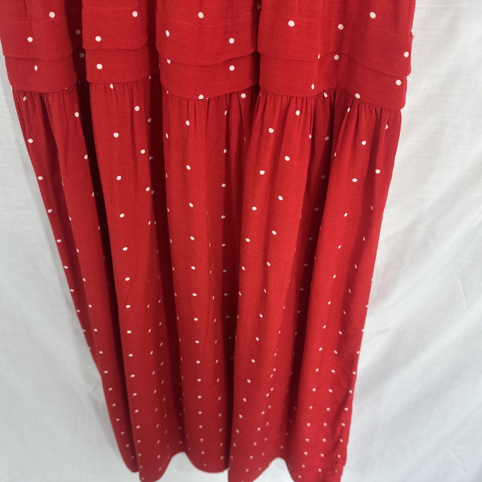 Vtg 80’s Midi Dress *Sz 12 6-8 S True Red Polkadot Summer Secretary Country Club