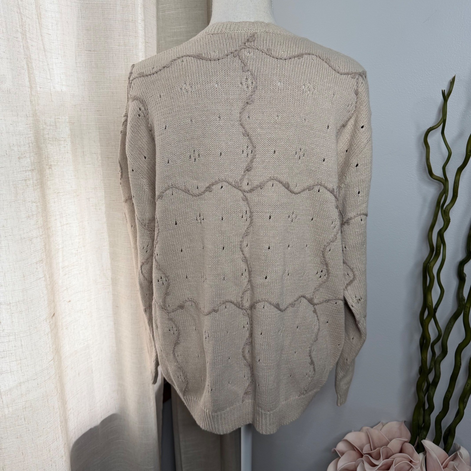90s Vintage Northern Reflections Floral Embroidered Cardigan Sweater Medium