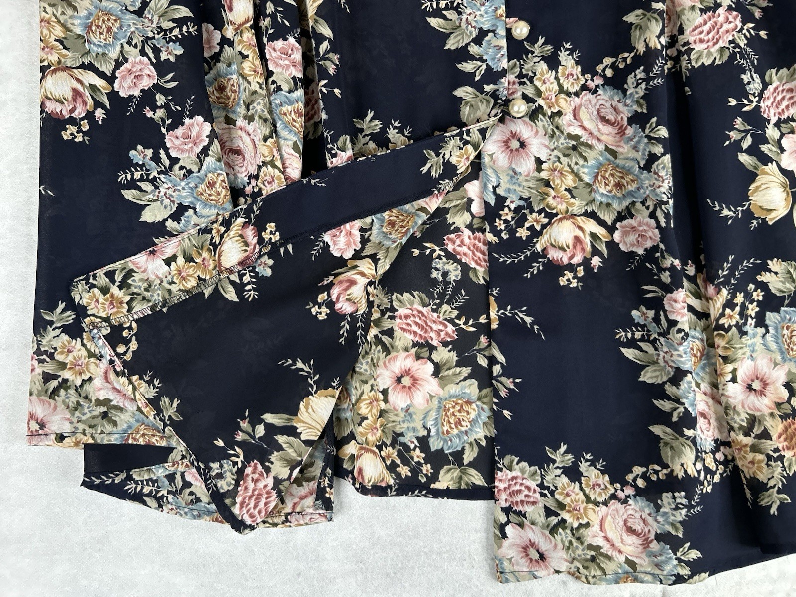 Vtg 90s CDC Womens Dress Sz 8 Navy Blue Floral Midi Button Front Cottagecore