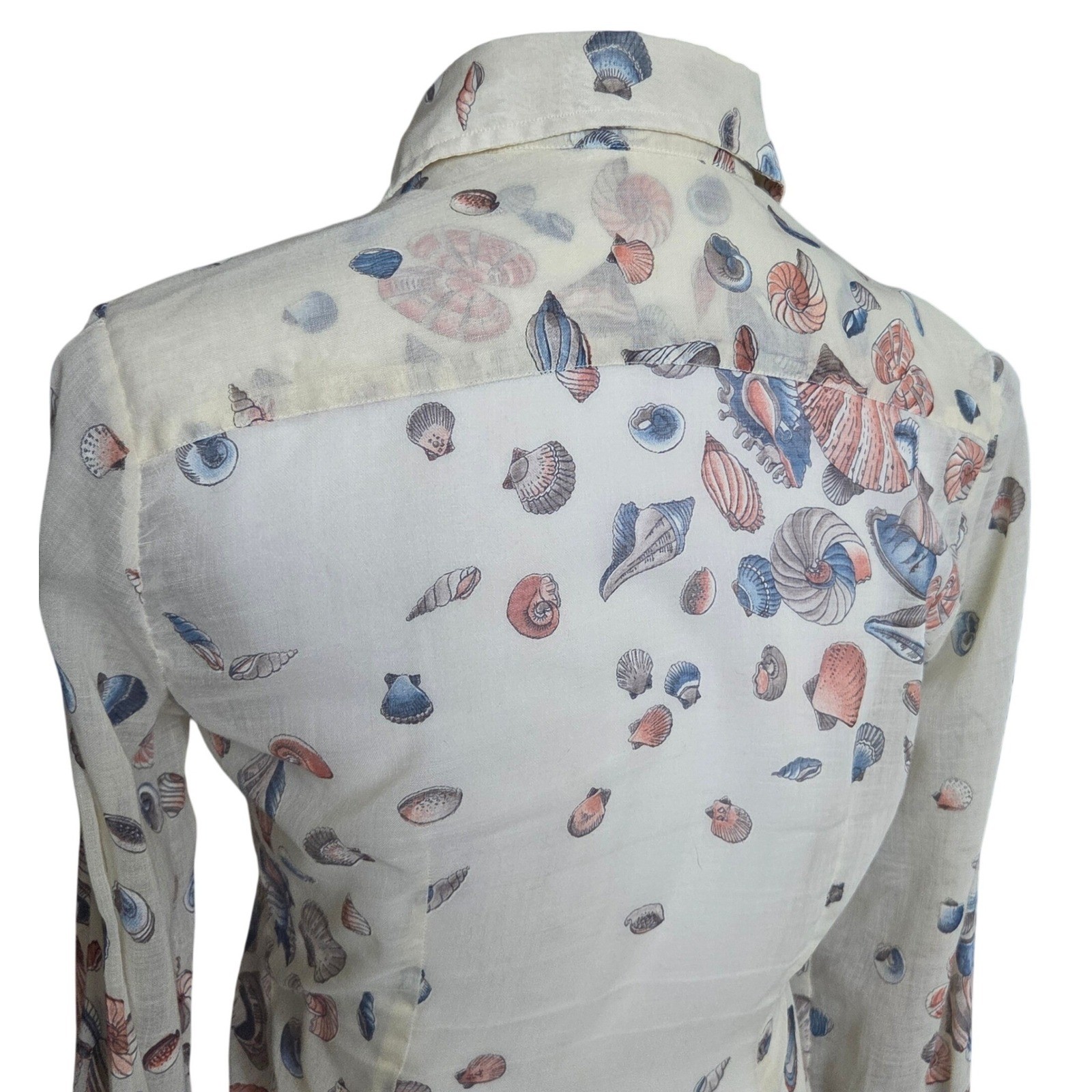 Vintage Harbinger Ltd Seashell Print Button Down Top Cream Coastal Nautical 10
