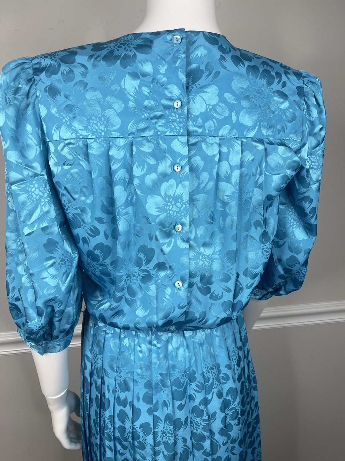 VINTAGE Argenti Pure Dynasty 80s blue Floral Secretary Dress 3/4 Sleeve Size 4