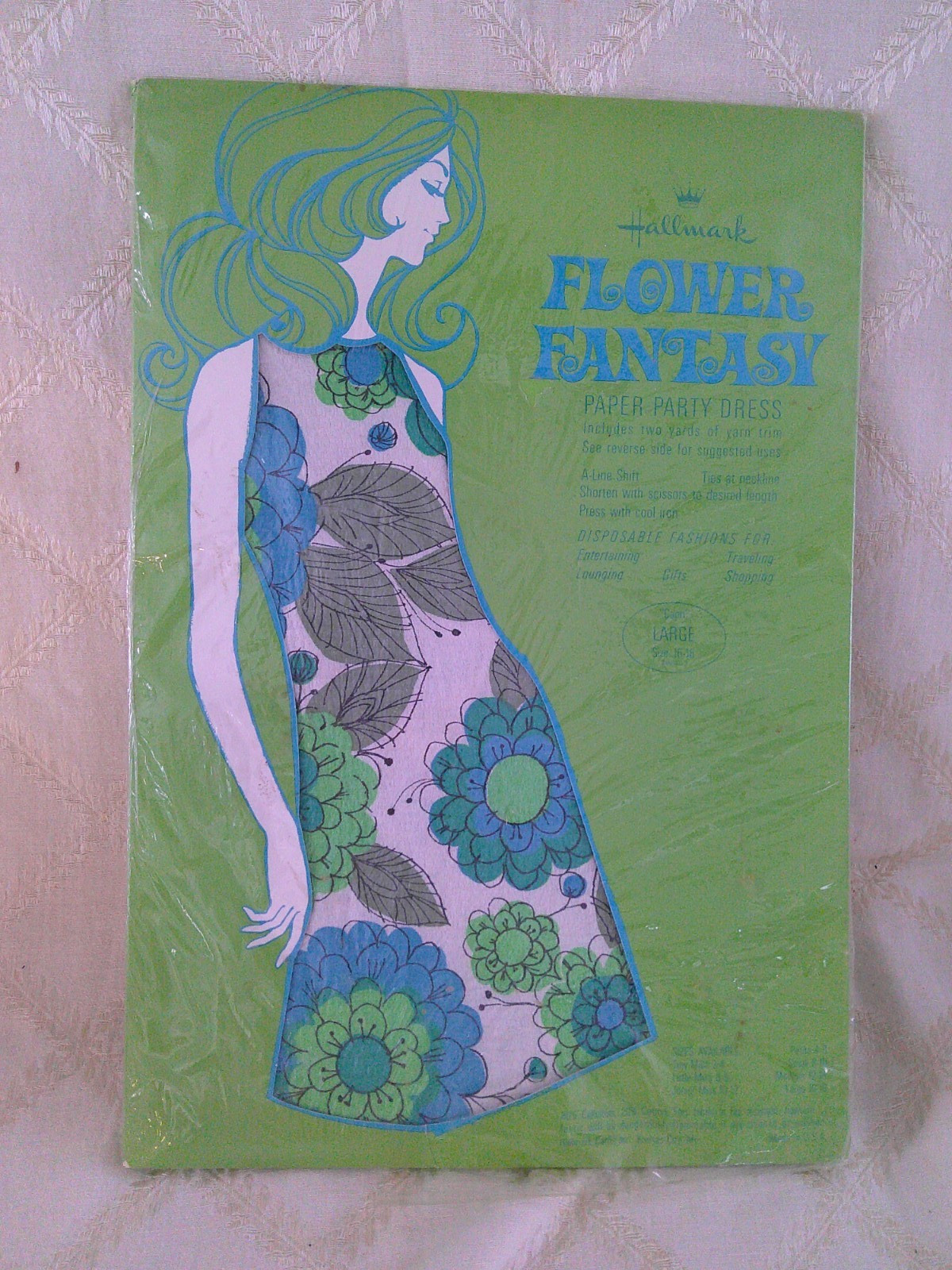 NOS Vtg 60’s MOD Pop Art Flower Power A-Line PAPER DRESS Hallmark L Mint in BOX