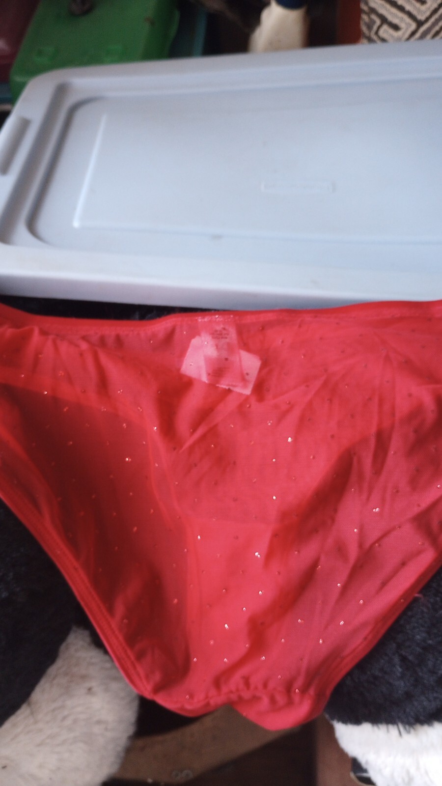NWOT Vintage Victoria’s Secret Red Sheer Mesh Lace Sequined Panties Large 2008