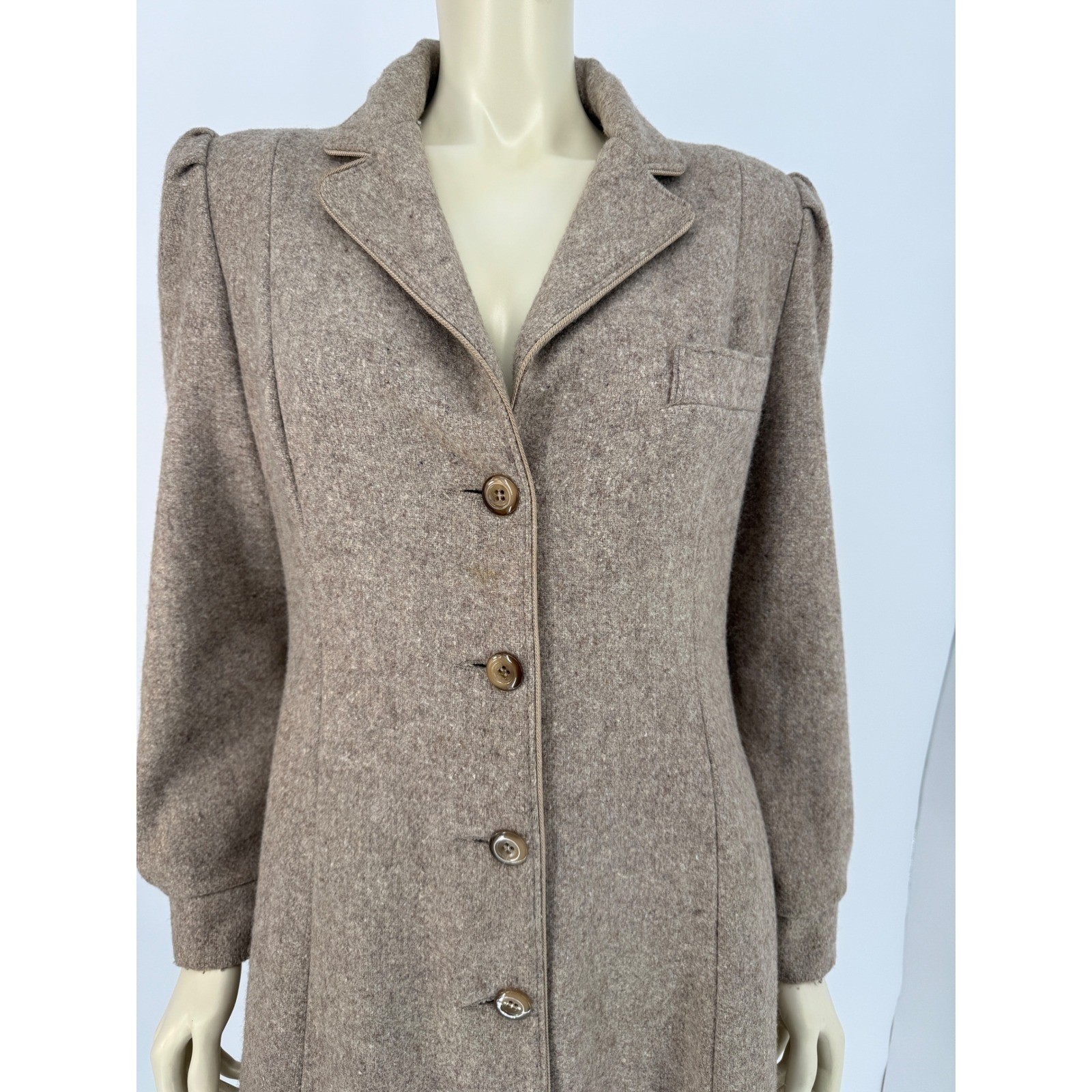 Vintage 1970s ILGWU Wool Princess Coat Taupe Midi Union Made USA Womens M