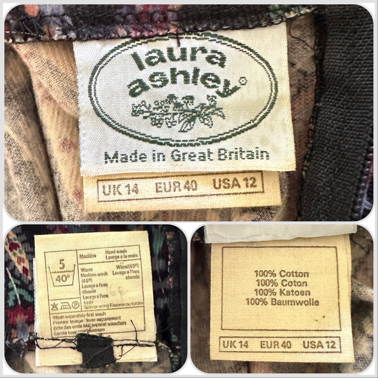 1980s Laura Ashley Paisley Floral Corduroy Dress Puff Sleeve Party Prairie VTG