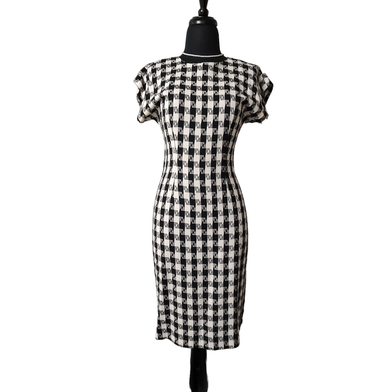 DAWN JOY Fashion Vintage Women’s 2 piece Suit Dress & Duster Black check Size 1