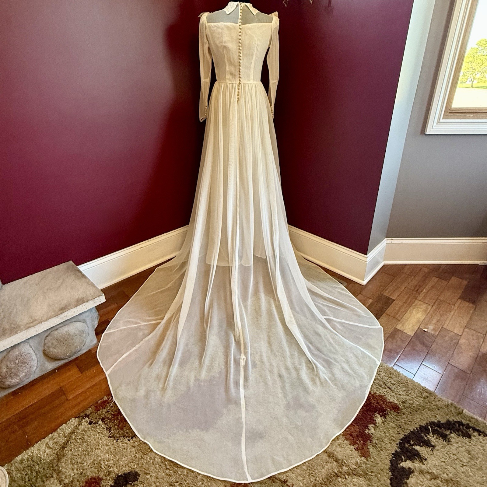 VTG 40s 50s Ruffle Ivory Wedding Dress Organza Lace Prairie Boho Cottage Core