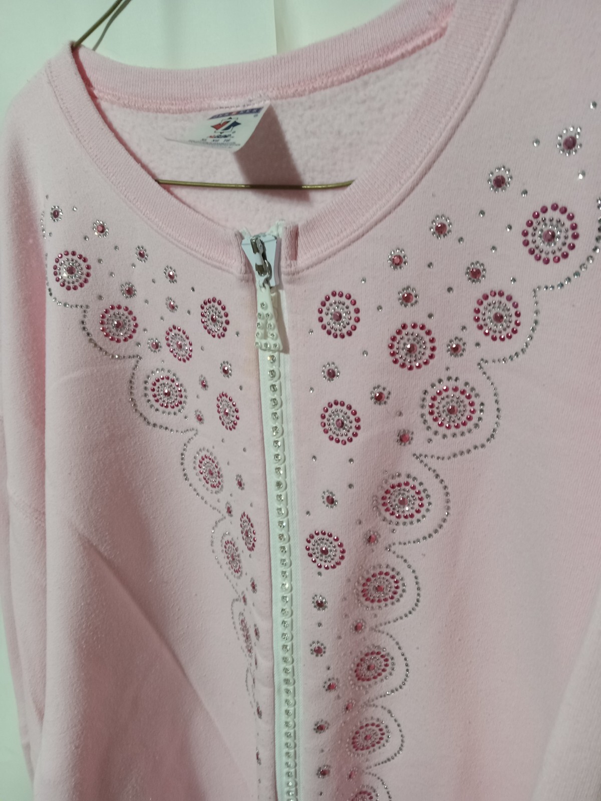 Vintage Jerzees Xl Womans Pink Full Zip Sweater Sparkles Embroidery 24 P2p 26l