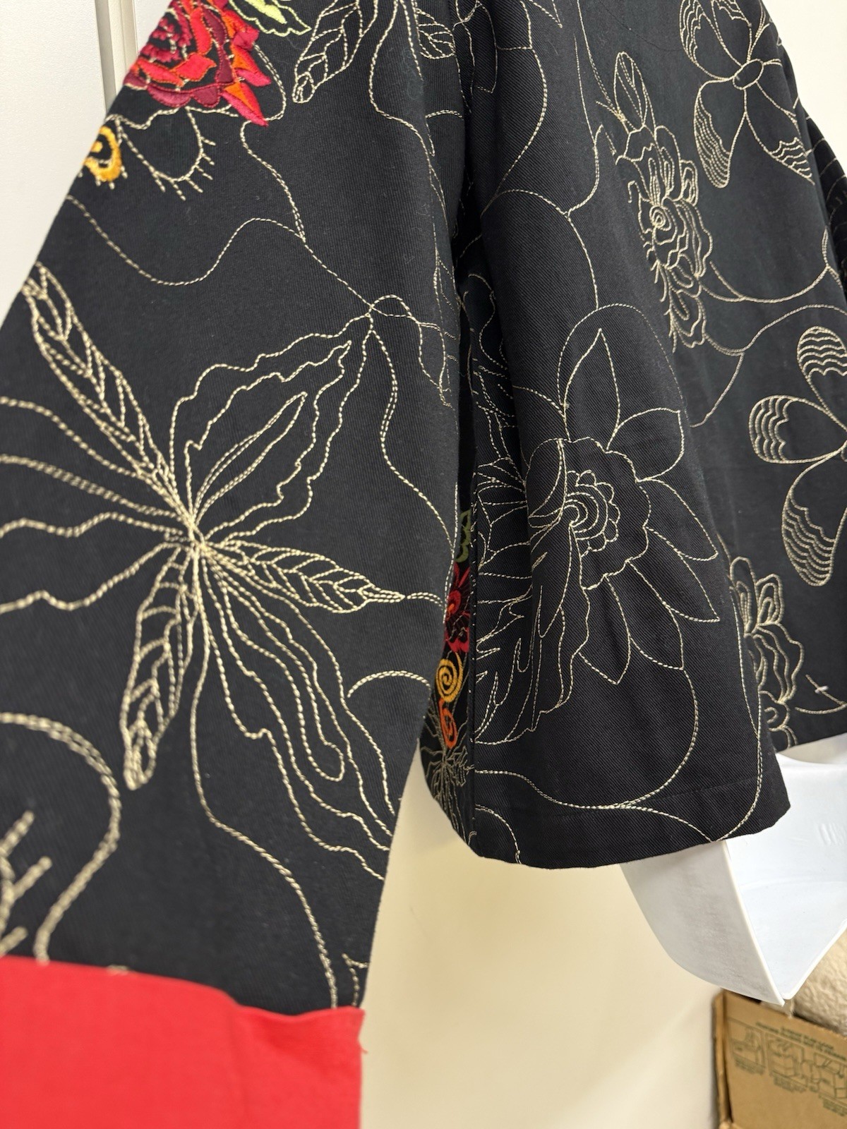 Vtg Classic Elements Jacket Embroidered Black Floral Women’s Size L