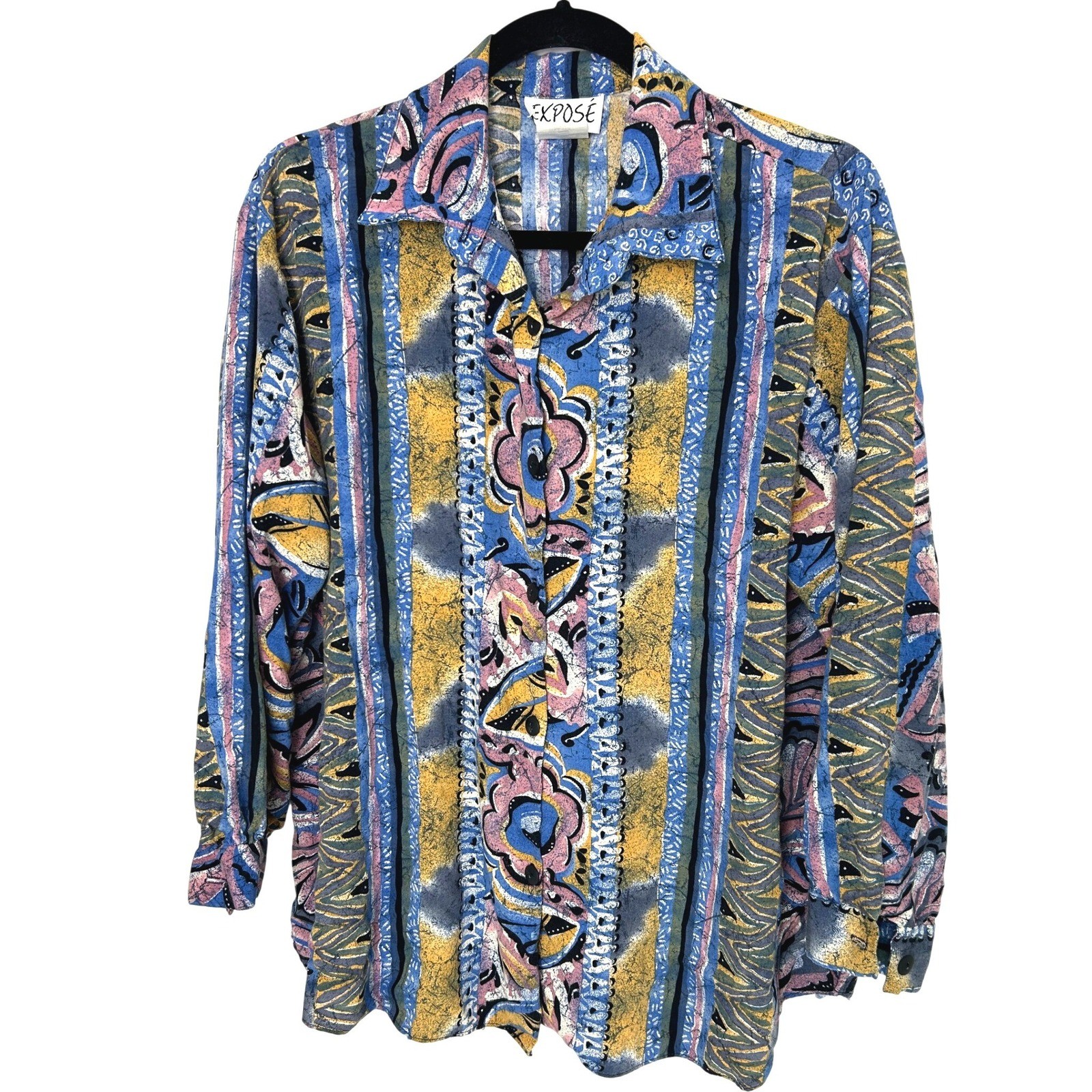 Vintage Expose Shirt Womens L Abstract Art to Wear 90s Rayon Blouse funky retro