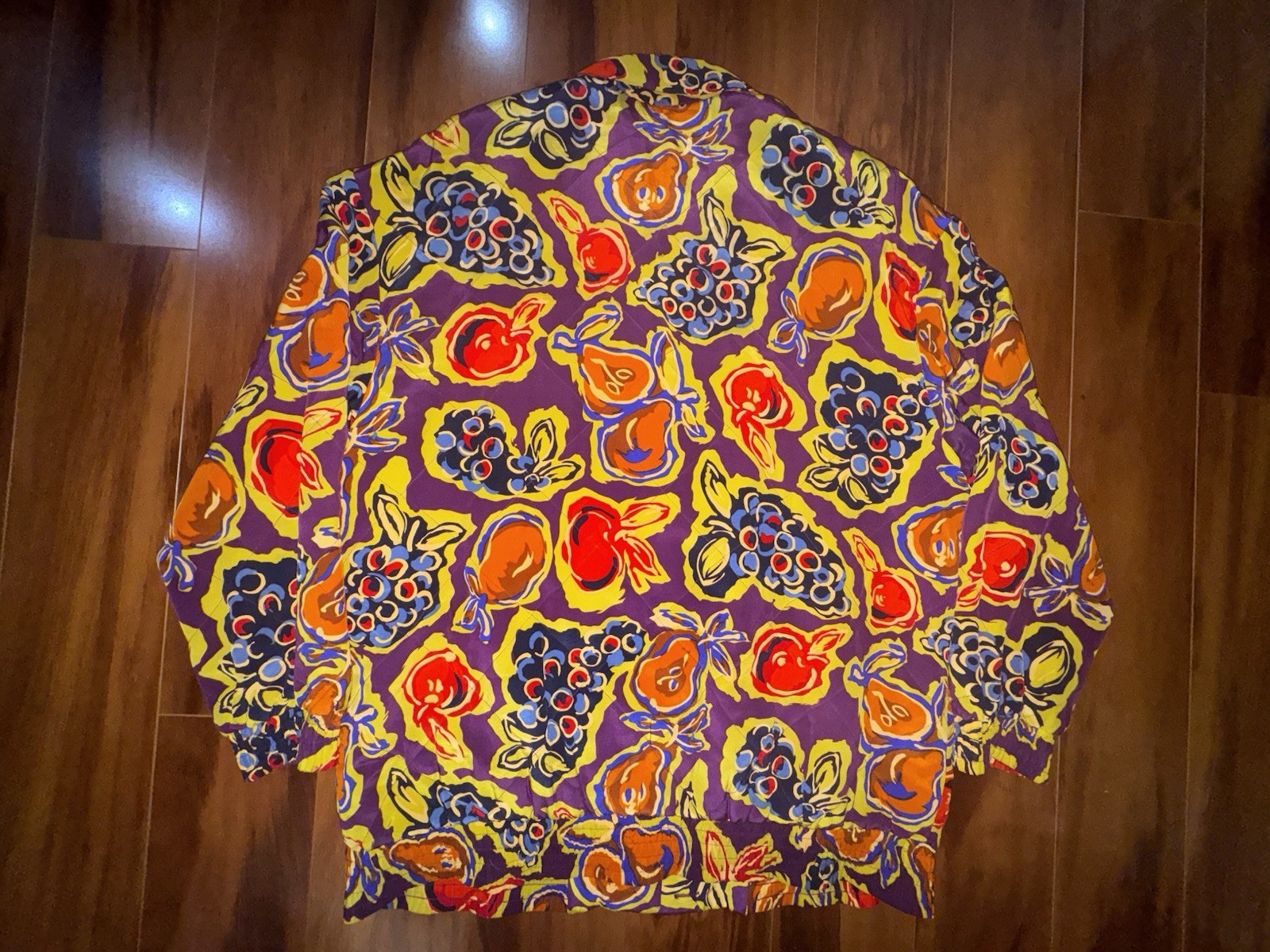 Vintage I.B. Diffusion Silk Fruit Print Jacket Womens 14 90s Shoulder Pad