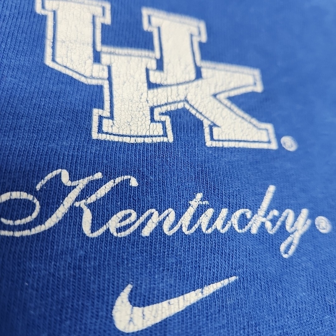 Vintage Nike Team Kentucky Women Large Blue Center Check V-Neck UK Wildcats Tee