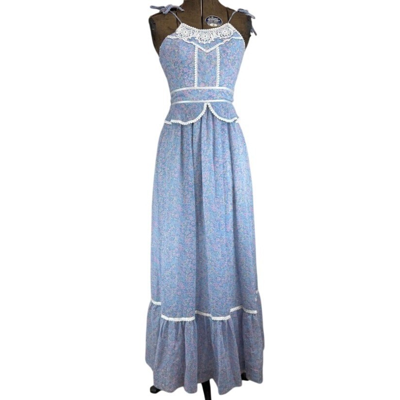 Vintage Womens (XS) 70s Dress Maxi CANDI JONES Boho Formal Prairie Festival Prom