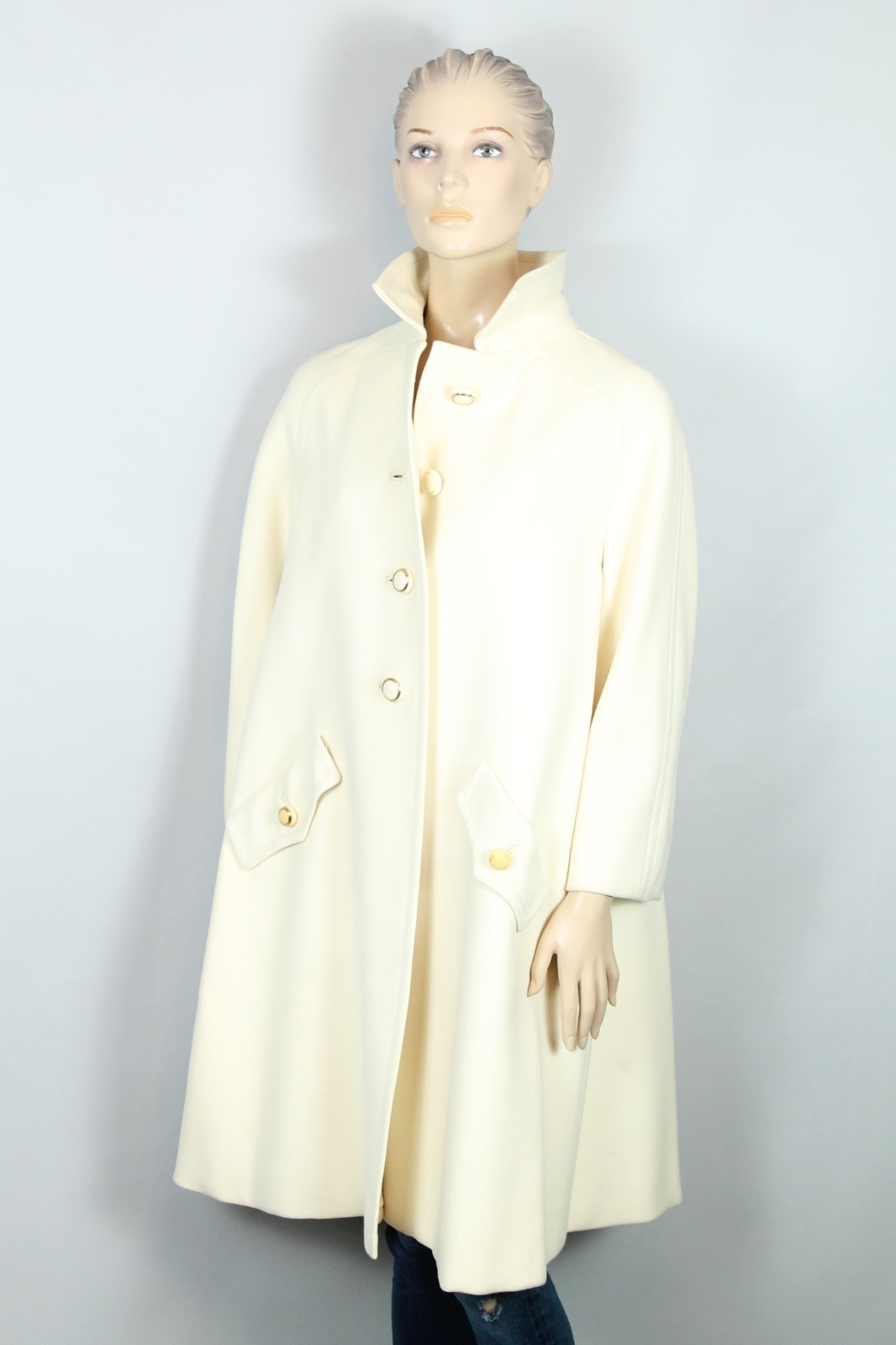 Vtg 60s SEYMOUR FOX USA Ivory Wool Retro Stroller Peacoat Coat S/M