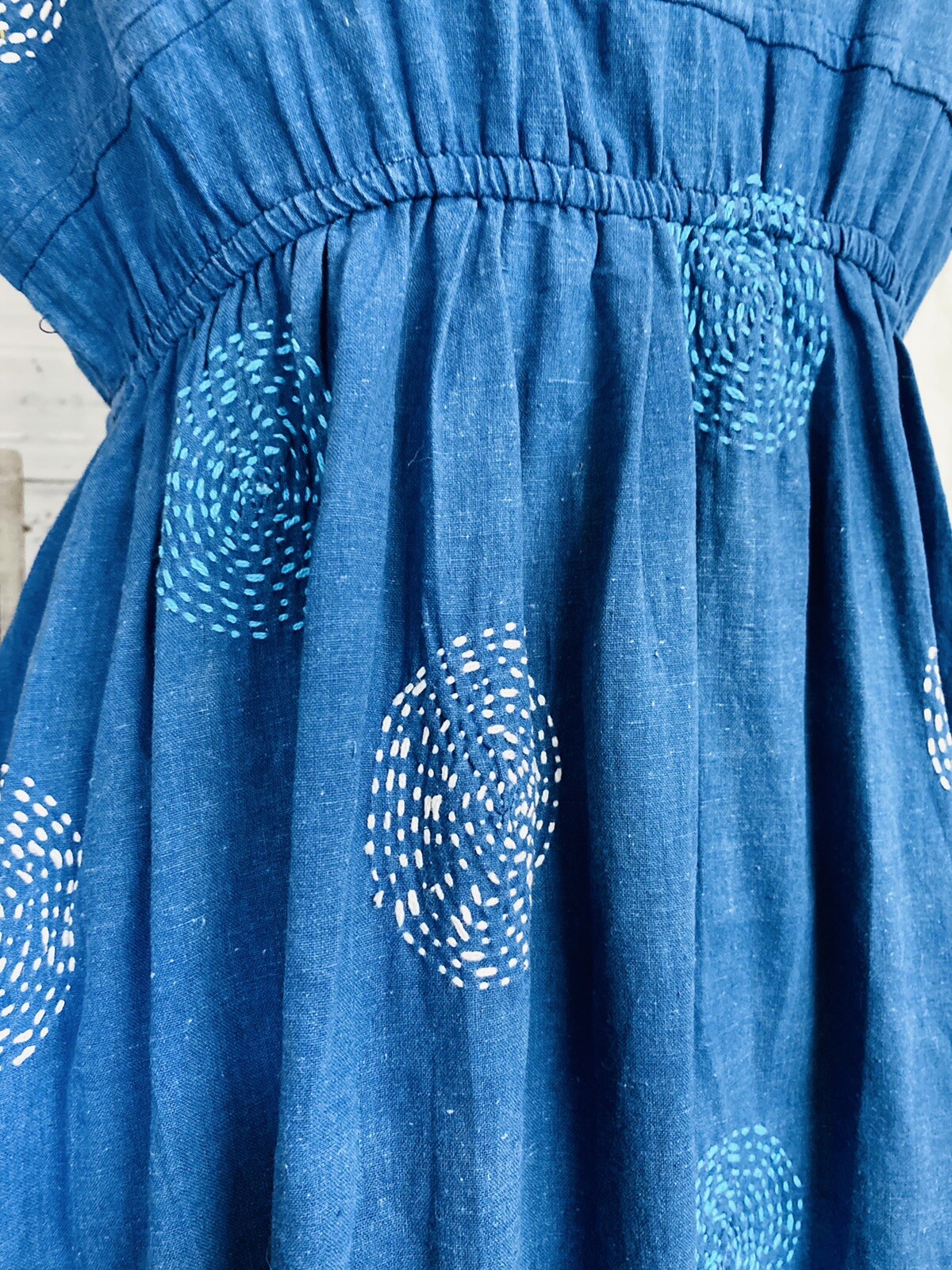 HANDMADE INDIGO KANTHA/SASHIKO EMBROIDERY GEOMETRIC MAXI DRESS SKILLED ARTISANS