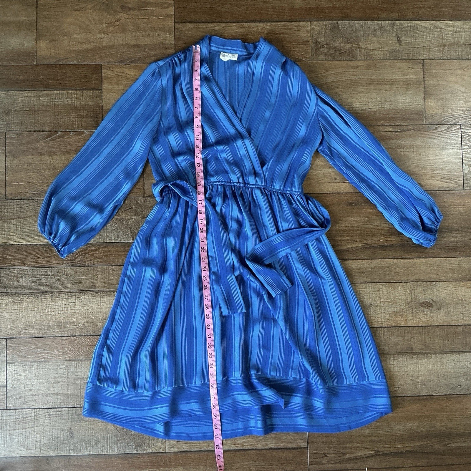 70s VTG Marinette Royal Blue Stripe Wrap Dress Belt 100% Polyester Size 12 #18D7