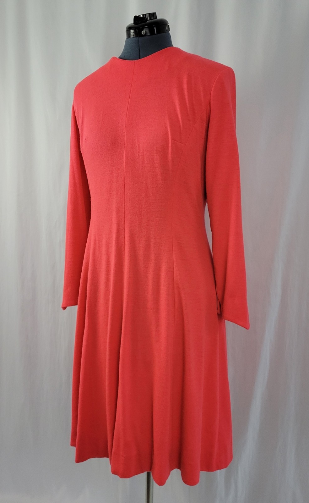 Vintage Lady Carol Coral Knit Princess Seamed Dress w Lining Size MED?