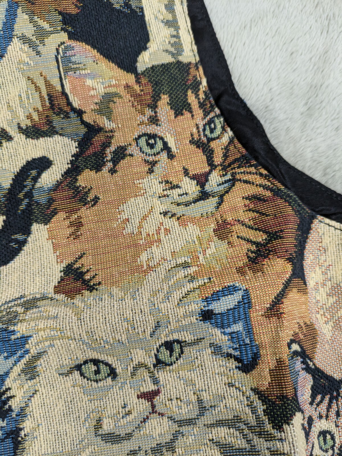 Vintage Nadia Embroidered KITTY CATS Tapestry Women’s XL Grandmacore Vest NEW v2