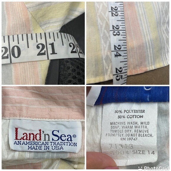 Vintage Land’n Sea Short Sleeve Shirt Stripes Size 14