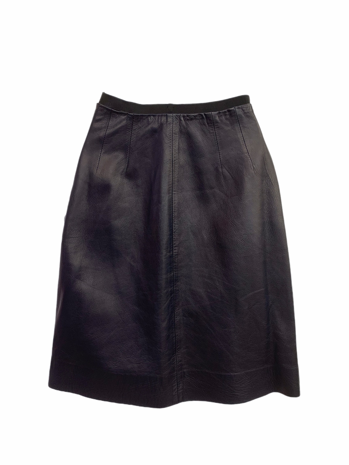 Vtg Vintage 1980s 80s Essential Designer Loewe Navy Leather Mini A Line Skirt