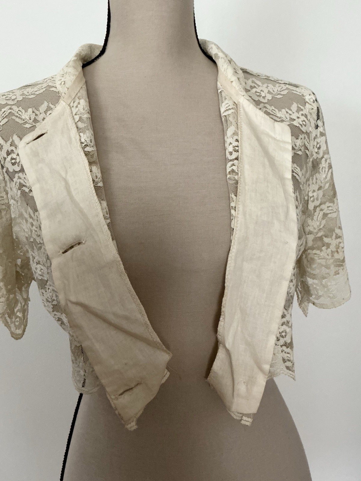 Antique Victorian Bed Jacket Floral Net Scalloped LACE~Medium~TLC~Restore~As Is.