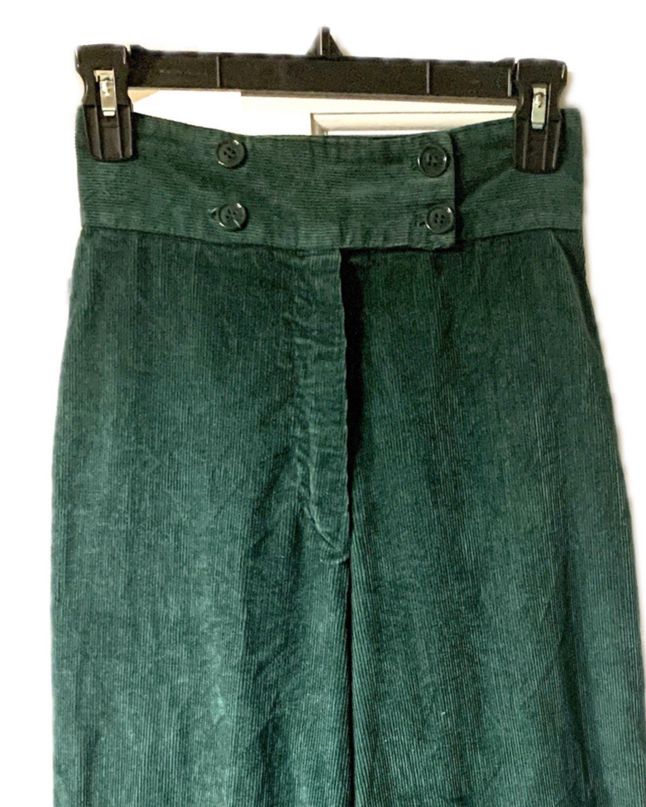 Vintage 60s/70s Green Corduroy High Waist Wide Leg Bell Bottom Pants | 24” Waist