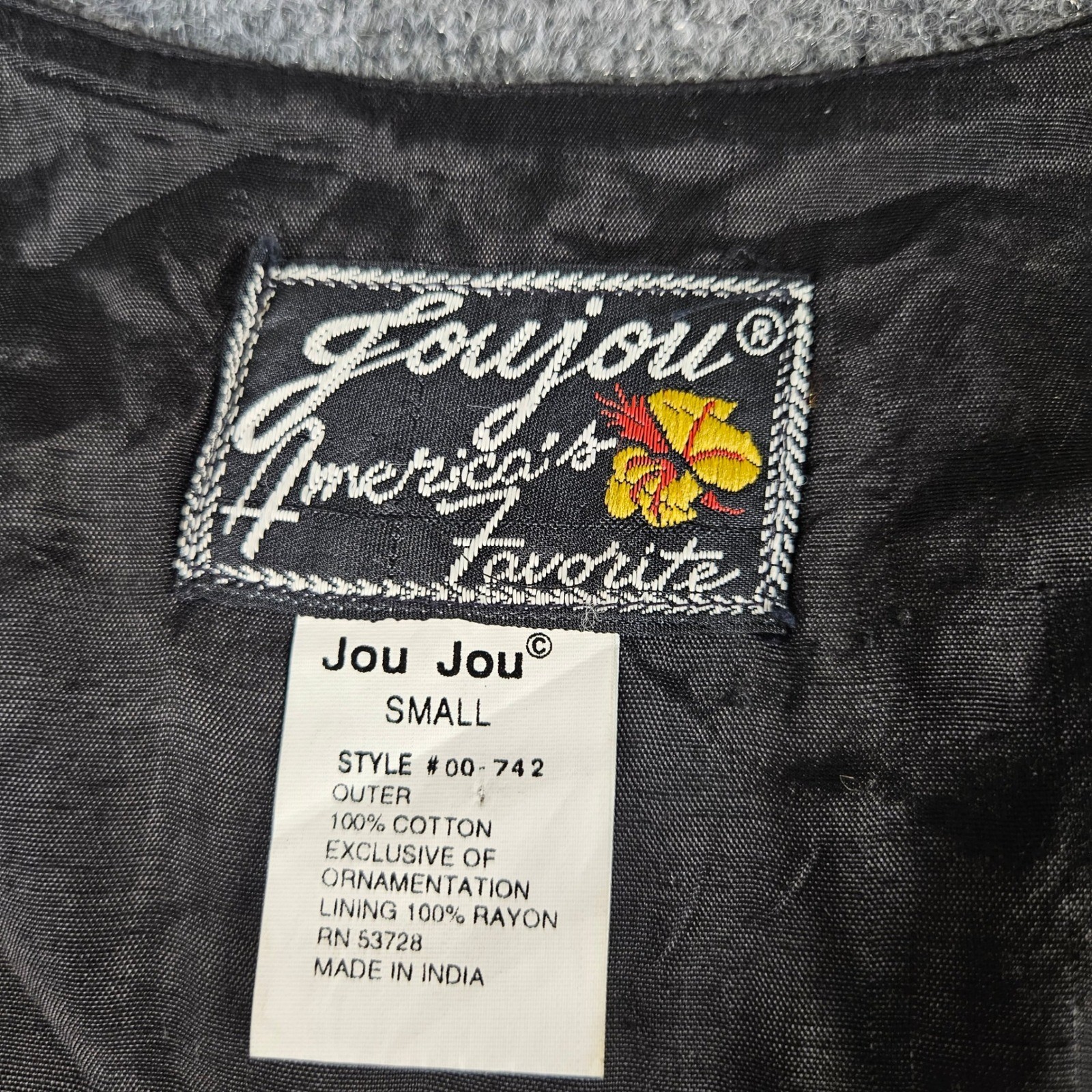 VNTG 90’s JouJou Black Floral Embroidered Fringe Vest Small Boho Western 00-742