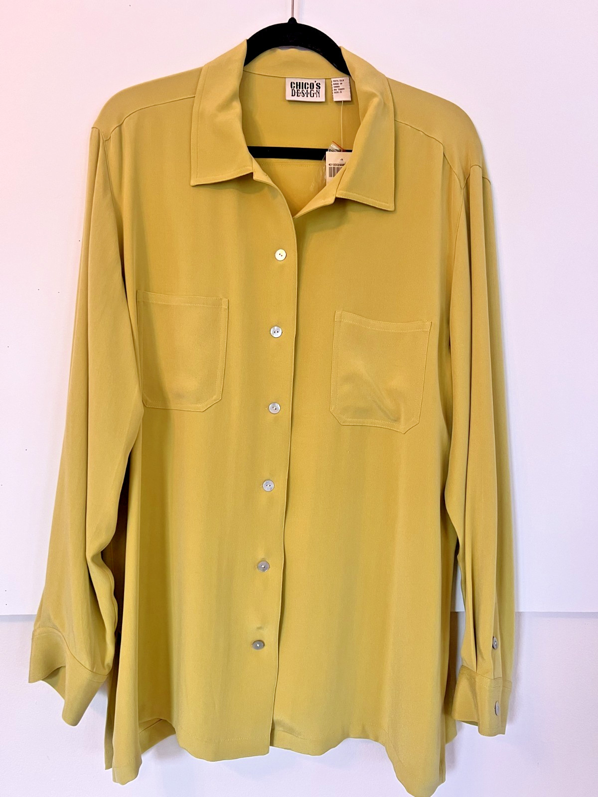 Vintage 90’s CHICO’S DESIGN Size 3 L Chartruese Green Shirt Blouse 100% Silk