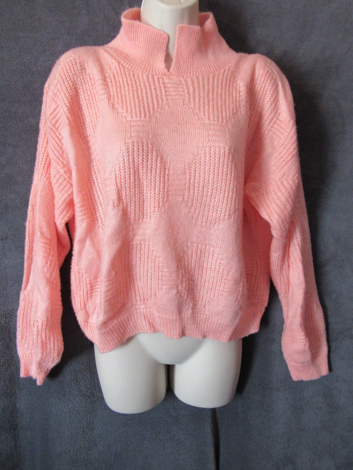Totally 80’s Vintage Jane Adams Peach Pink Diamond Knit Collared Preppy Sweater