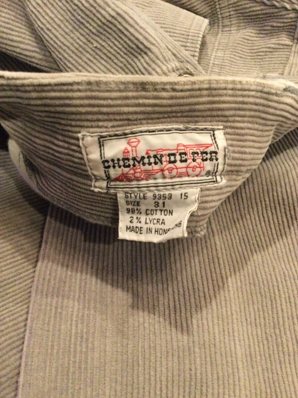 Vintage 1970’s Chemin De Fer Jeans High Waisted Light Gray Corduroy Size 15/31