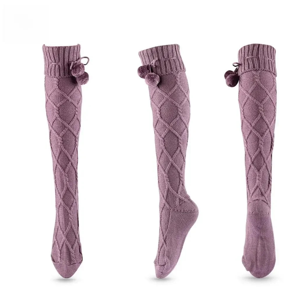 Woven Hosiery Trending Europe America Wool Fall Winter Fresh Fuzzy Pom Poms