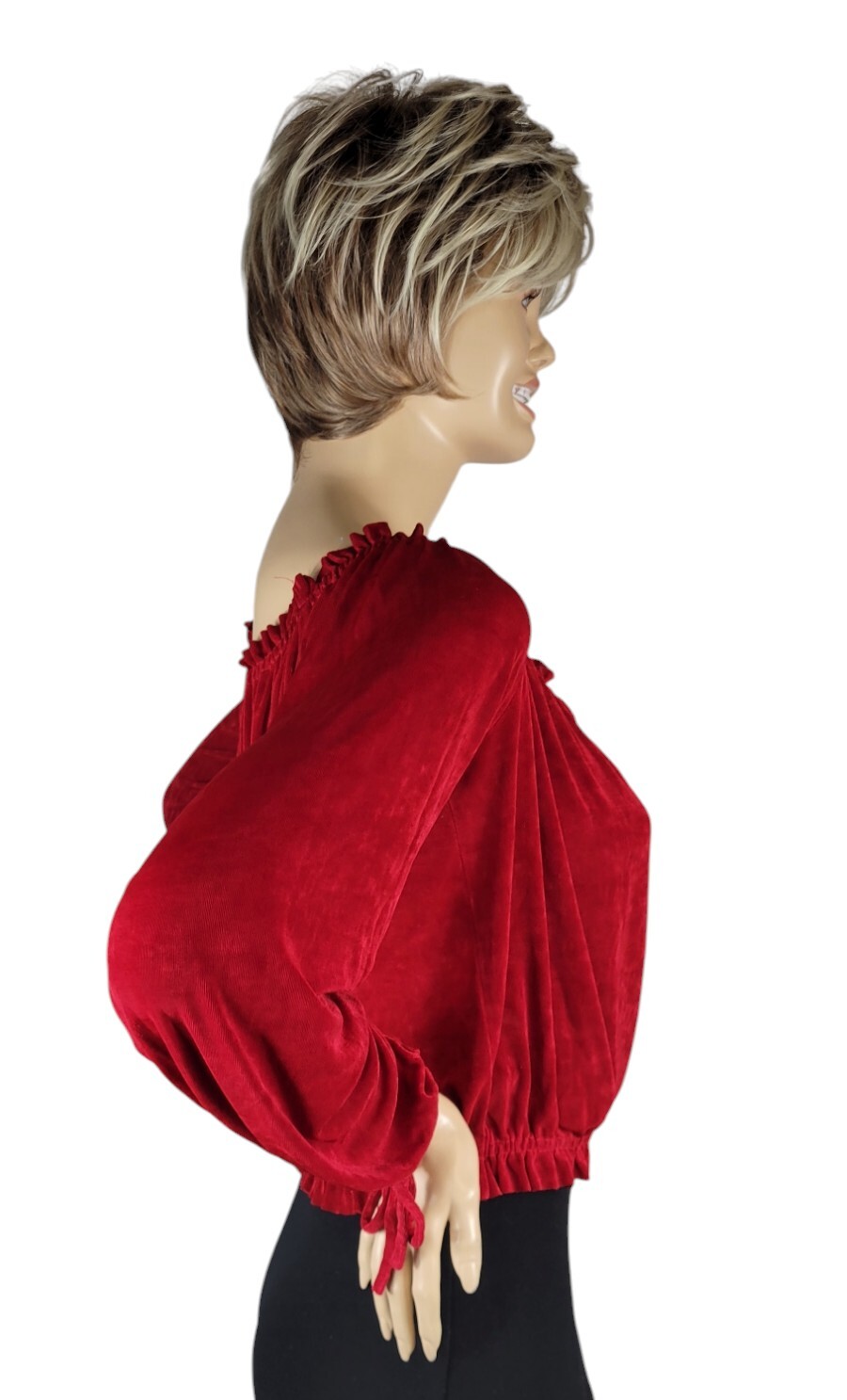 Vintage Banjo Dallas Tx Red Slinky Stretch Ruffle & Tie Cropped Top Blouse XL