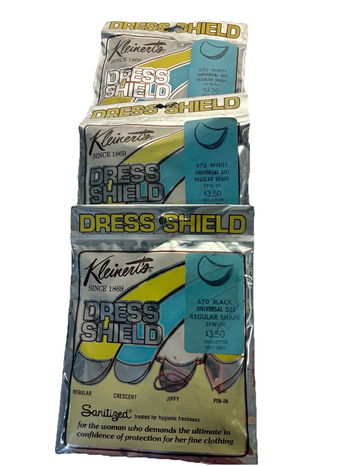 Vtg Kleinerts Dress Shield 670 Universal Regular Sew-In NIP – 2 white 1 black