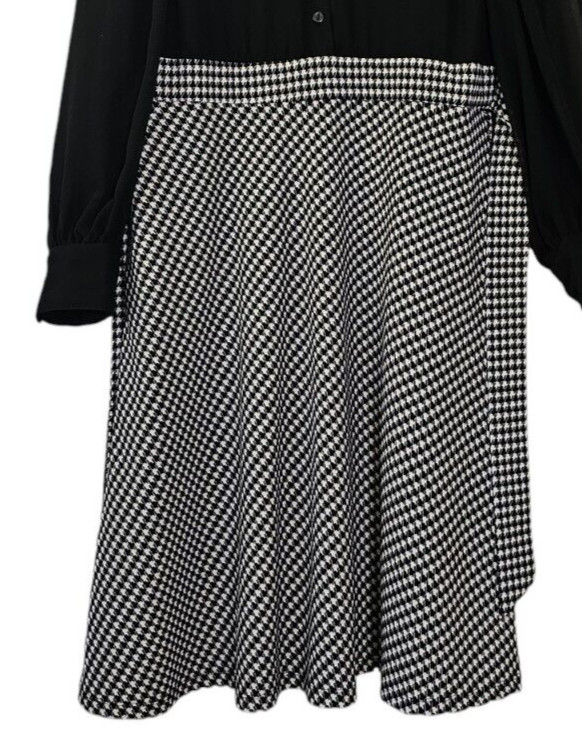 Vtg Shelby & Palmer Women’s Dress Black White Checker 90s Sheer Sleeves Sz 14