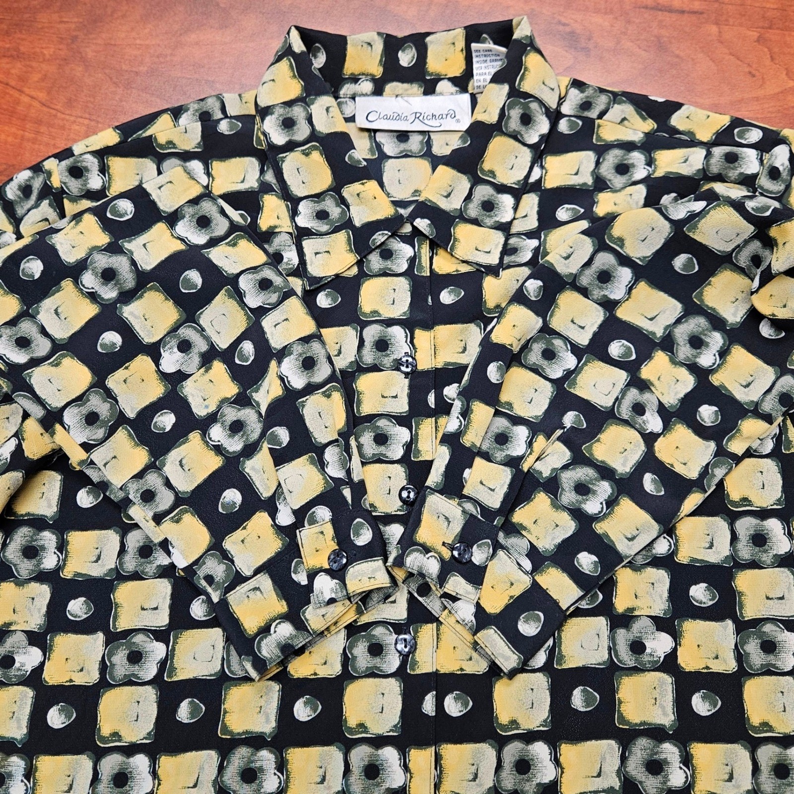 Claudia Richard 14 Blouse Abstract Geometric Floral Whimsigoth Mod 90s VTG