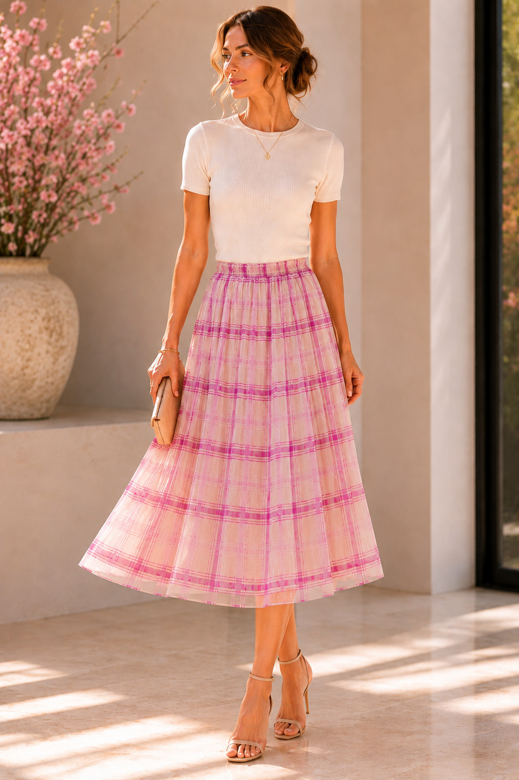 PIERRE CARDIN-Multi Color Organza Pleat Skirt, Size 6